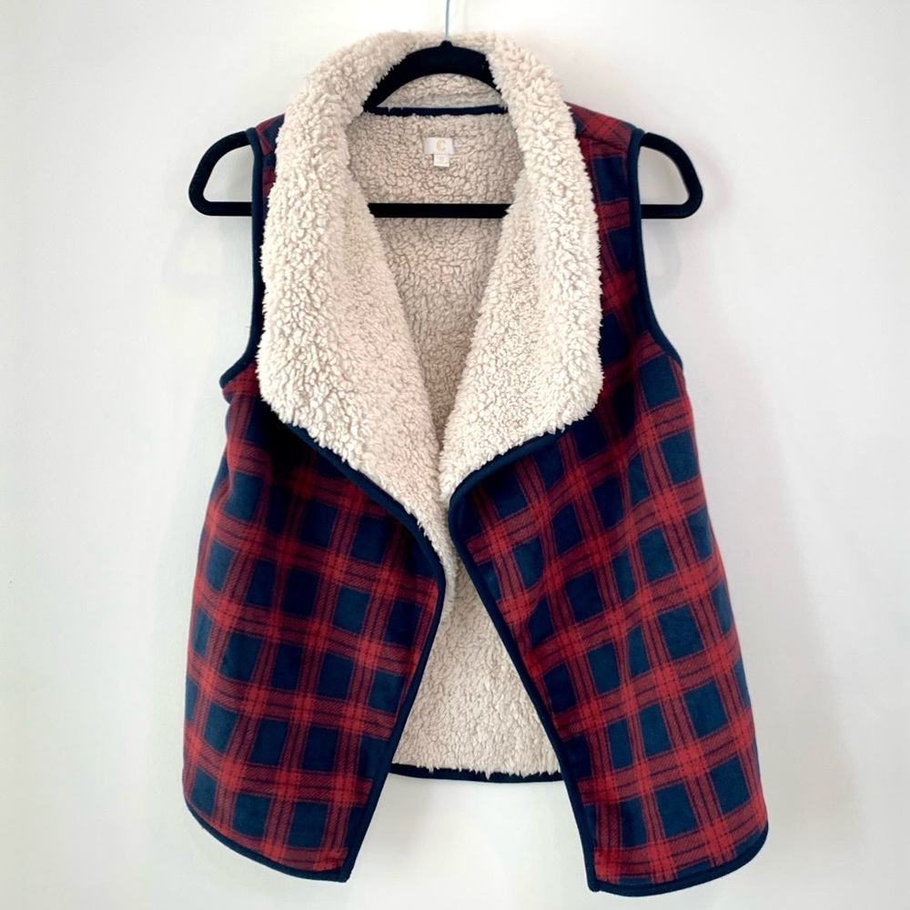 Charming Charlie Red & Blue Plaid Vest
